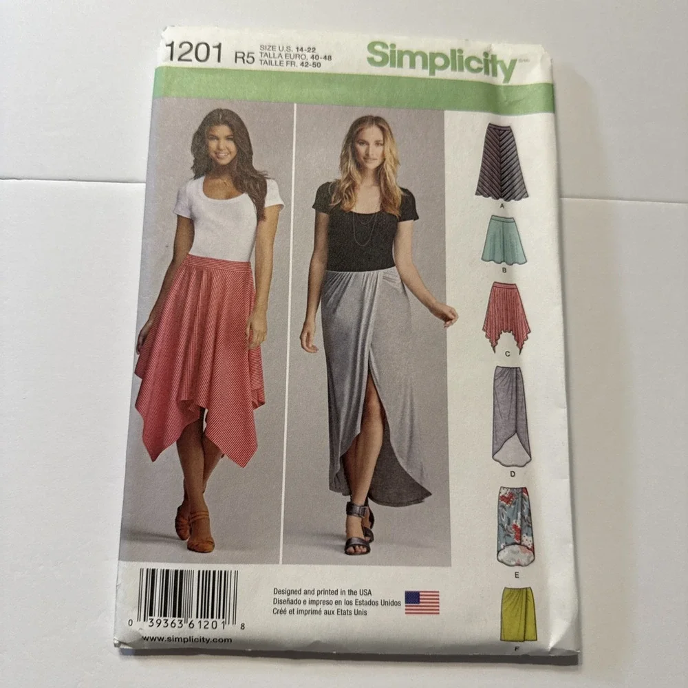 Simplicity 1201 Skirts - Faux Wrap Cascade Handkerchief Sharkbite Size 14-22